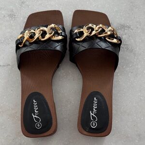 Forever 21 Black and Gold Chain Slide Sandals